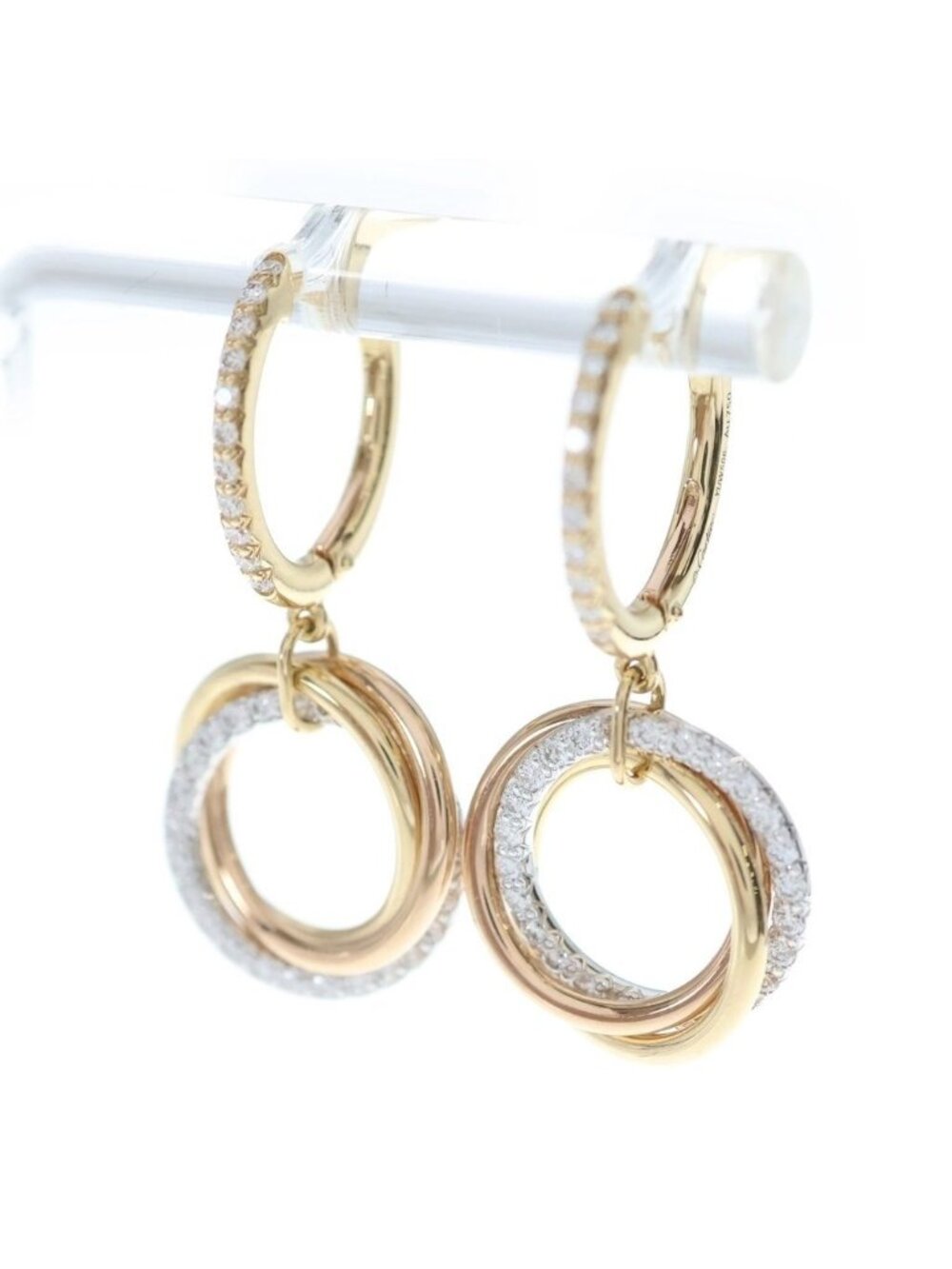 Cartier Trinity Earrings Semi Pave Diamond YG PG WG